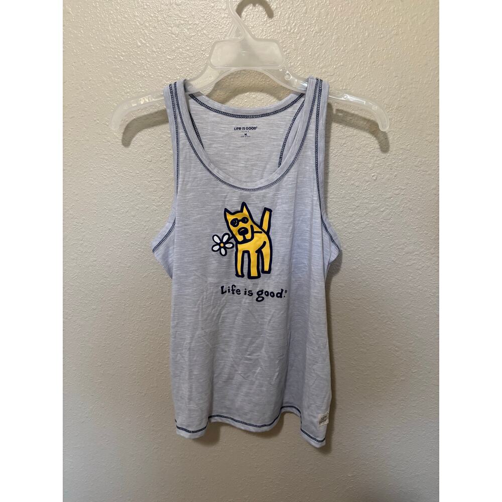 So Cute! Women’s Life Is Good Sleep Tank Shirt Dog Flower, size M Medium